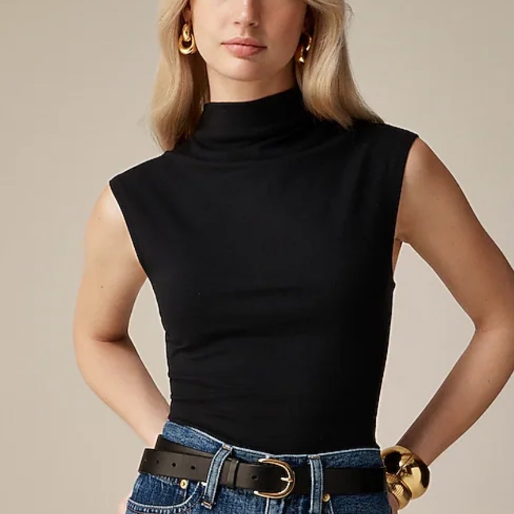 J. Crew Fitted Mockneck Tank Top In Stretch Cotton Blend By373 Small Bla
